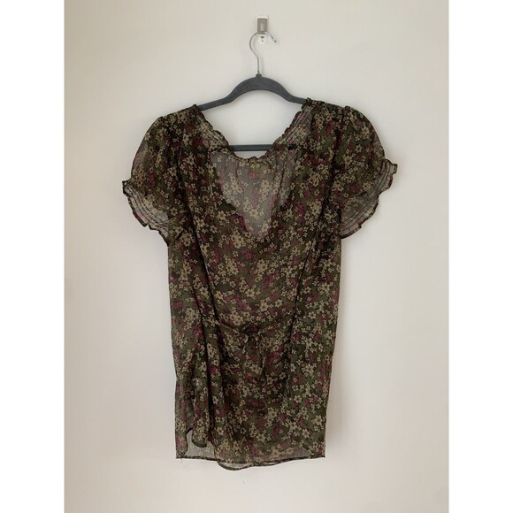 Converse One Star Women’s Sheer Floral Purple Pullover Blouse Split Neck Size XL - Picture 5 of 6